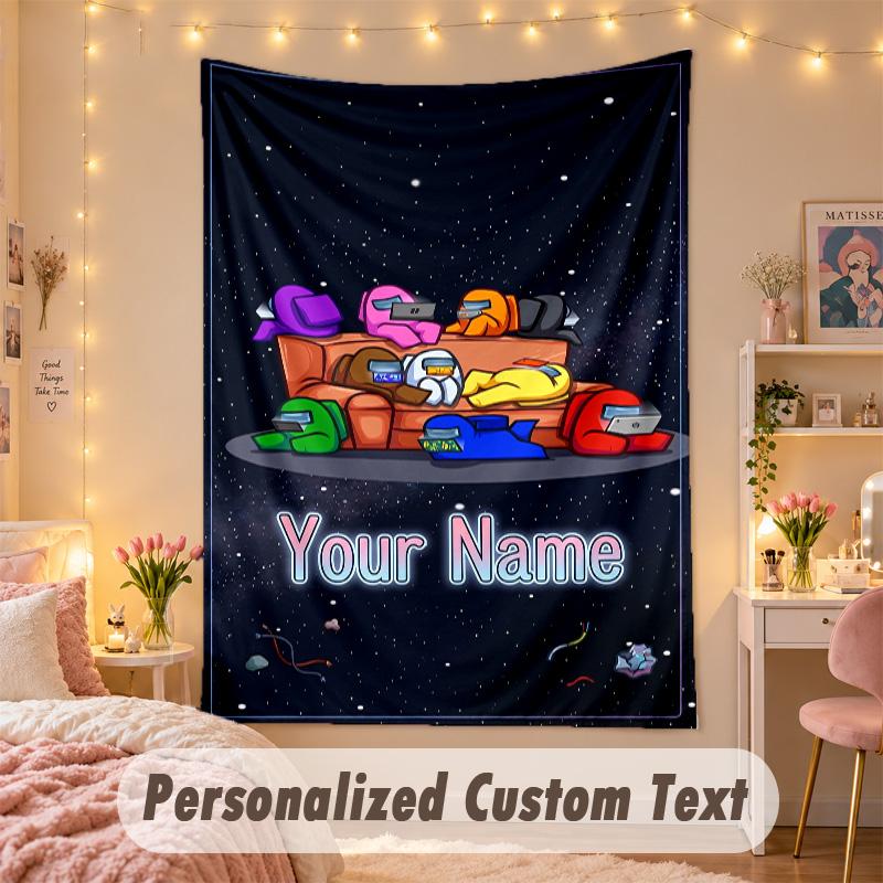Custom Personalized Tapestry,Among Us Print Custom Name Text Wall Art Hanging for Bedroom