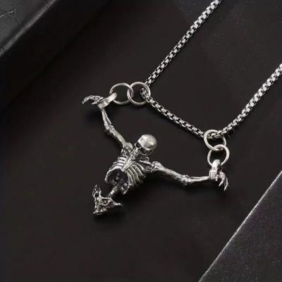 1 szt. Halloweenowy naszyjnik z czaszką Dekoracja imprezowa Unisex Kostium Hip Hop Srebrny Krzyż Czaszka Łańcuszek na obojczyk Ciemny festiwal Prezent