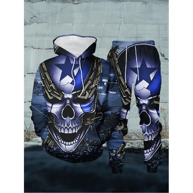 Skeleton Starlink 3D Printed Hoodie Set, Street Style Digital Printed Casual Sports 2pcs Set, Loose Unisex Style S