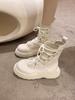 2025 new black knitted lace-up Martin boots women's 2025 new autumn short boots British wind locomotive short boots tide