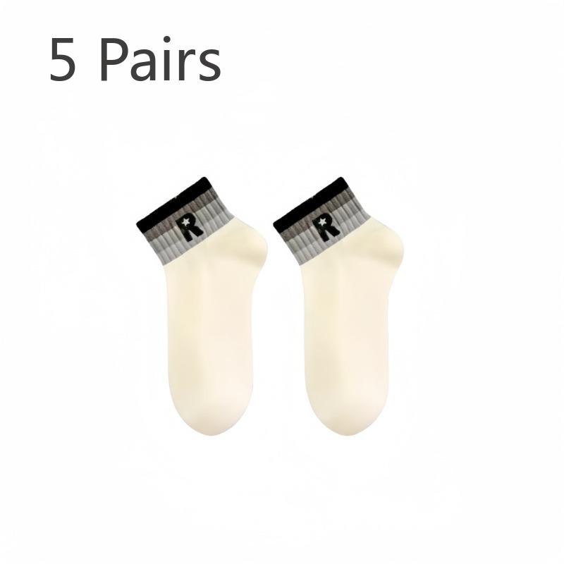 5 Pairs of Women Spring and Autumn Style Pure Cotton Deodorant Sports Socks