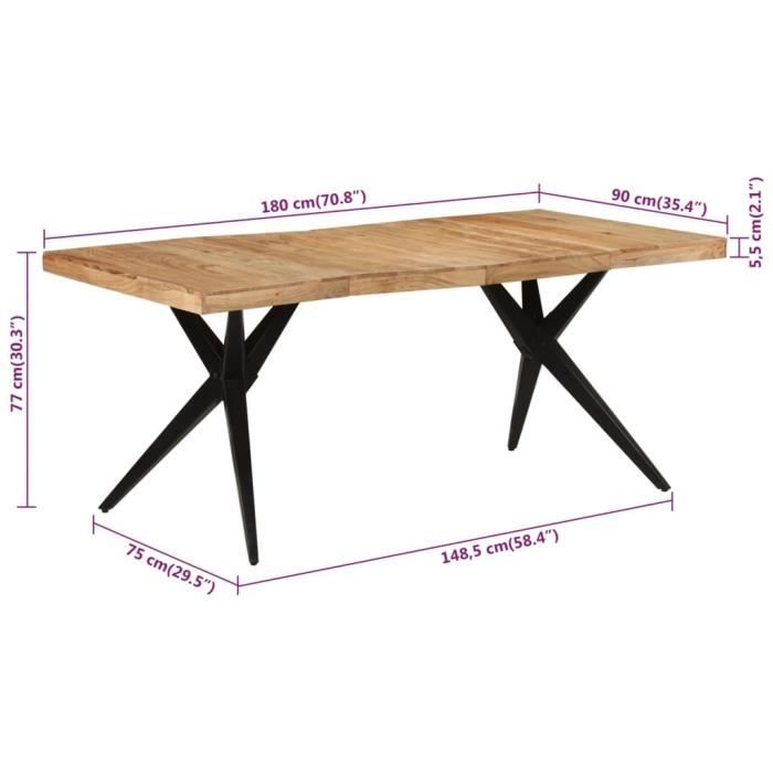 VidaXL Table à dîner noir 180x90x77 cm bois d'acacia solide 351642