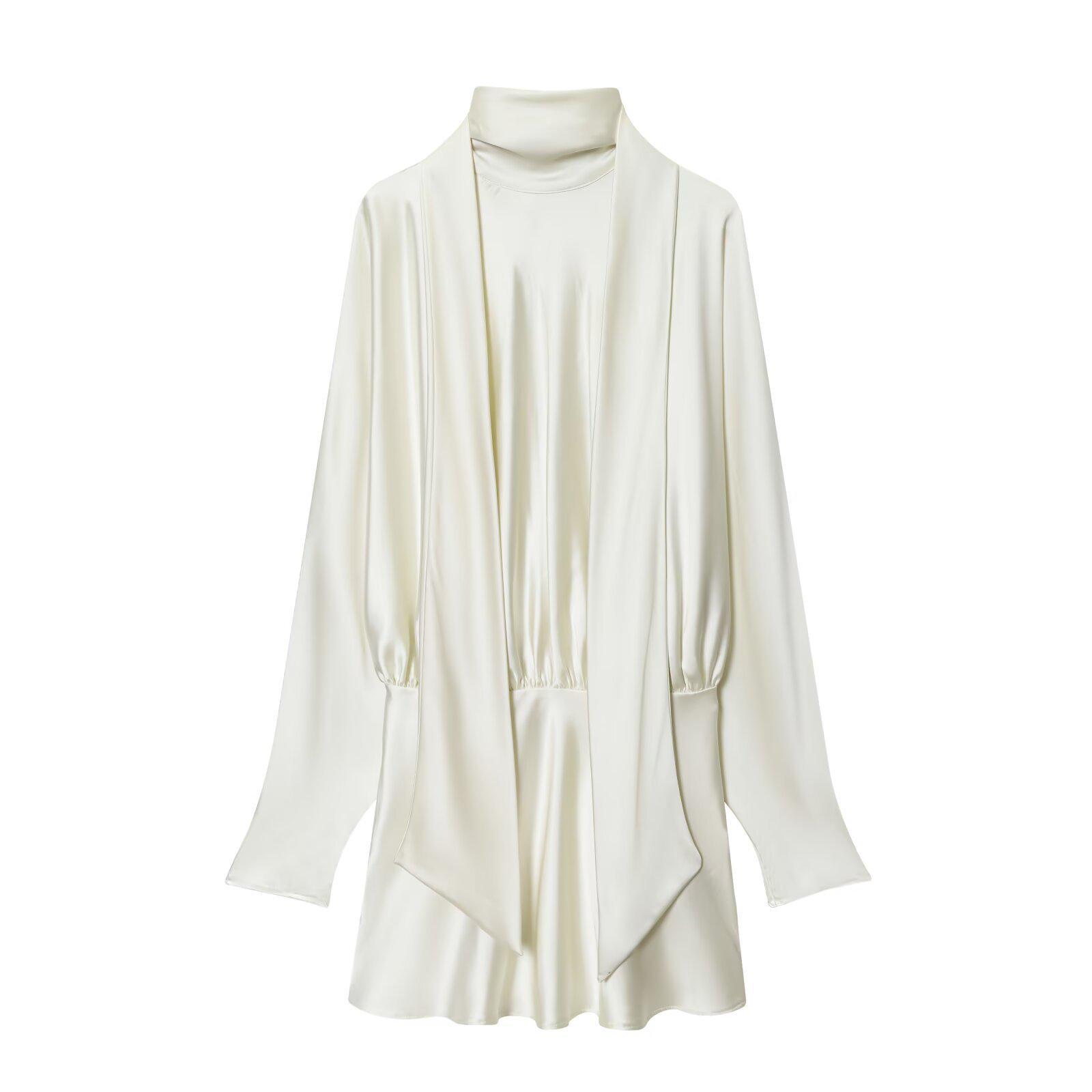 European Style 2025 Women s Silk Satin Scarf Dress - Elegant New Fashion S белый