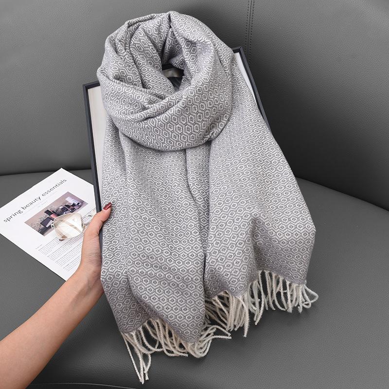 Scarf Women's Autumn and Winter Honeycomb Medium and Long Fringed Shawl Advanced Sense Cold Protection Warm Versatile Couple Student Scarf