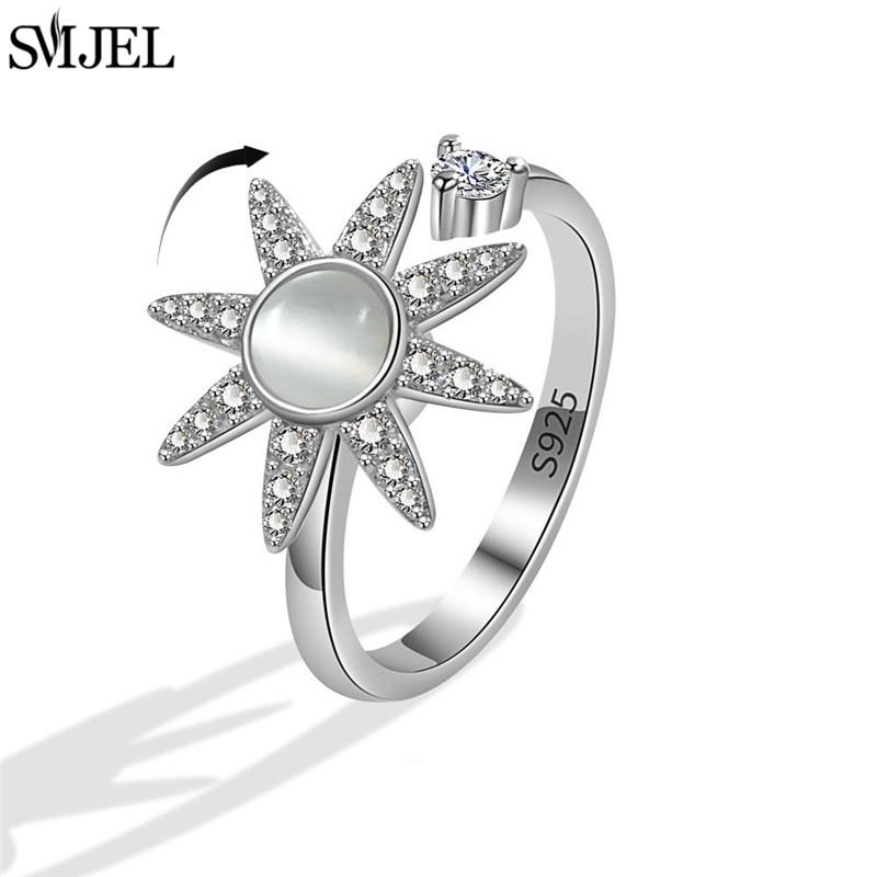 Luxury Anti Stress Anxiety Rings Fidget Spinner Ring Adjustable for Women Cute Flower Cat Starfish Ring Rotating Freely Jewelry