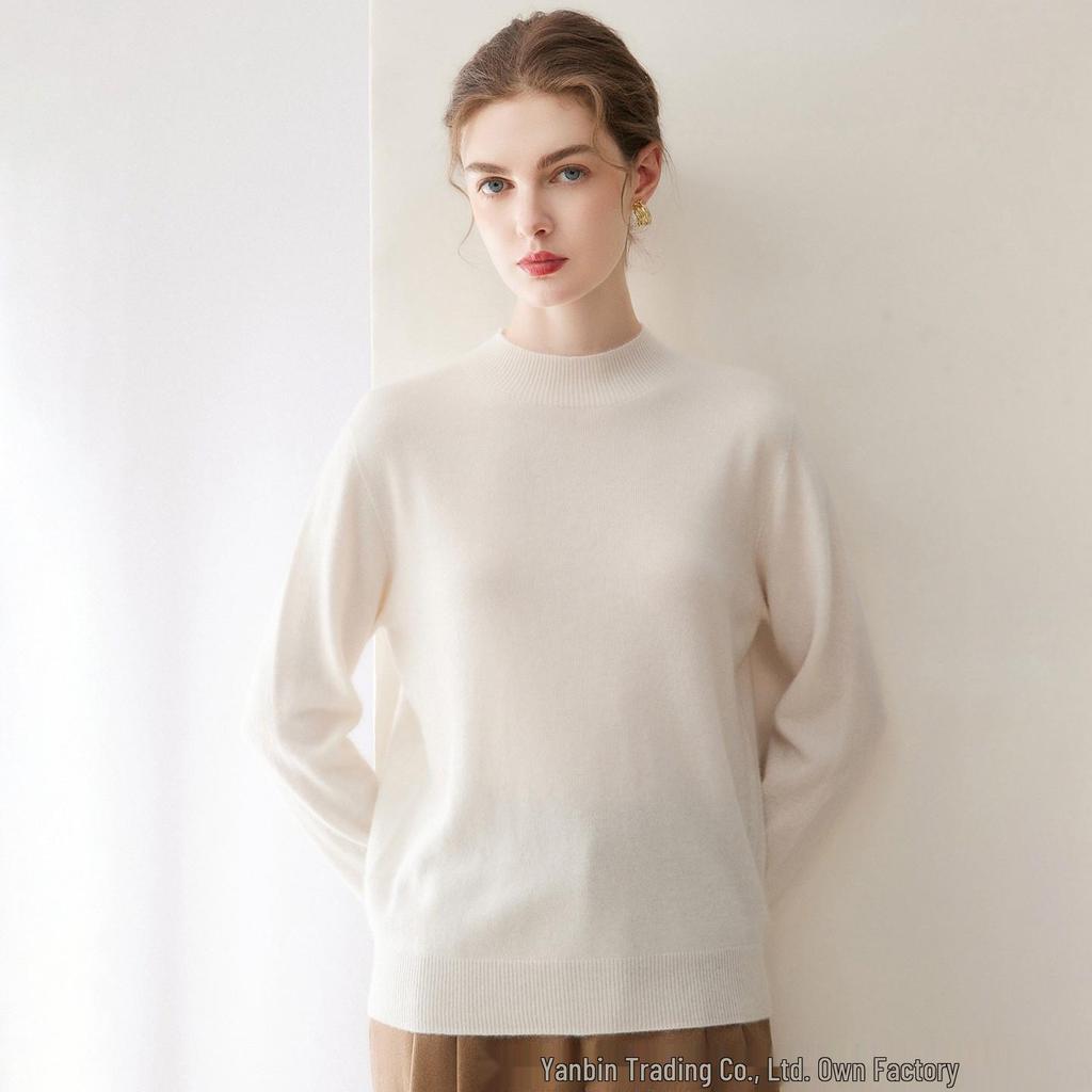 Women's Pure Cashmere Half-High Collar Pullover Knitwear
