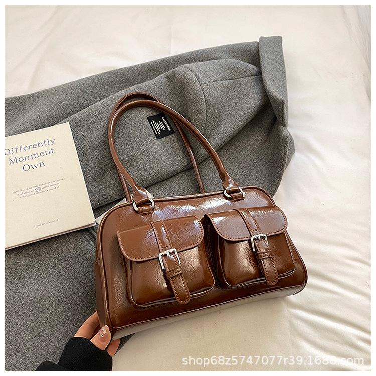 Niche Design Simple Retro Shoulder Portable Commuter Bag Women 2025 Fashion New High-end Bowling Bag