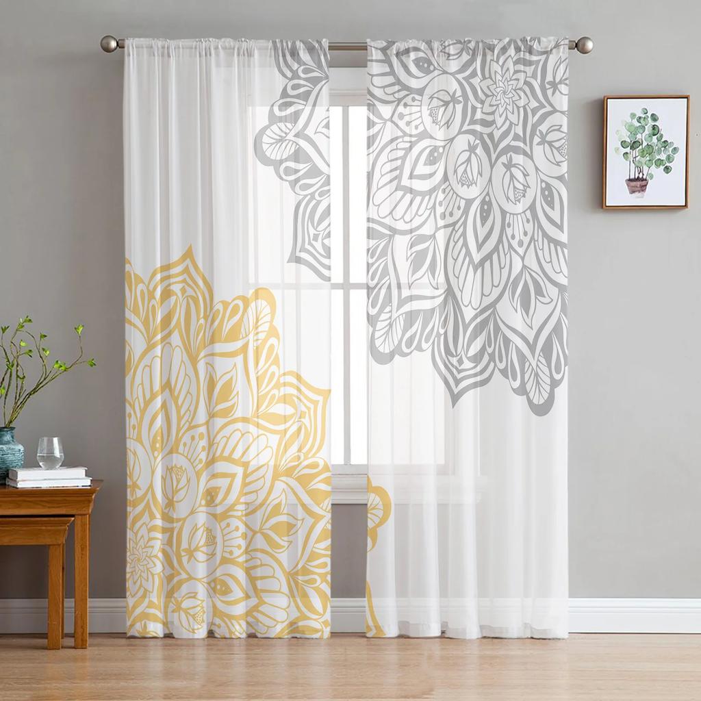 Mandala Datura Buddhism Ethnic Voile Curtains Kitchen Living Room Bedroom Decor Tulle Window Treatment Boho Sheer Made Of Polyester