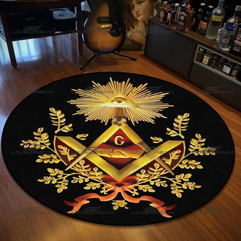 Retro Freimaurer Muster Bereichsteppiche Wohnzimmer Schlafzimmer Rund Flanell Teppich Innenraum Heimdekoration Fußmatte