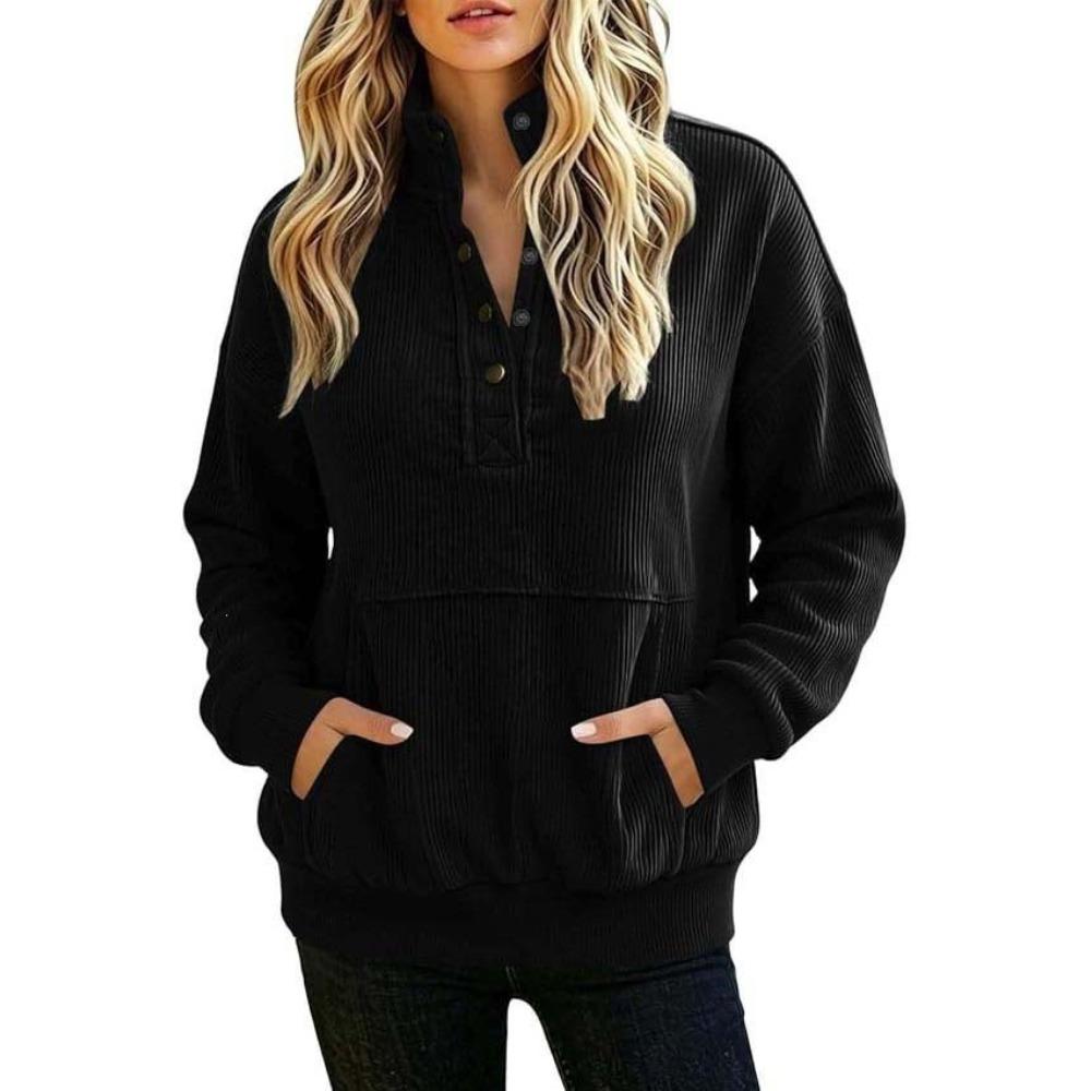 Fall/Winter Solid-color Padded Long-sleeved Buttoned Fashion Street-style Women's Hoodie