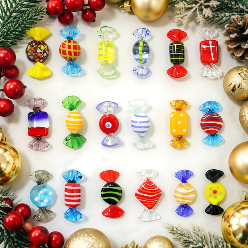 18pcs Vintage Creative Murano Style Tiny Glass Sweets Candy Craft Ornaments For Home Party Wedding Christmas Festival Decor Gift