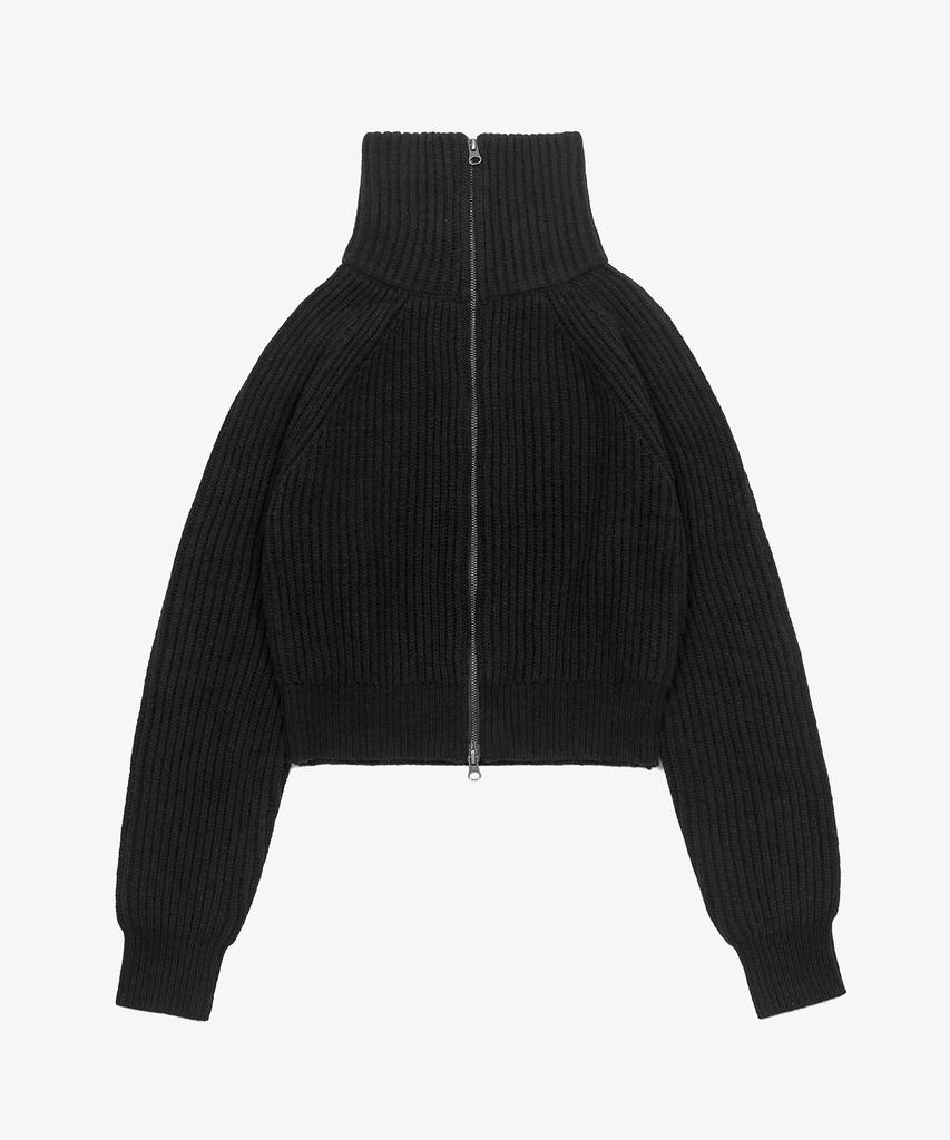Toffee Women W Two-Way Collar Crop Knit Zip-Up (Black)