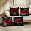 Black Pillowcase Red Roses For Living Room Bedroom Office Car Sofa Decor No Insert 18X18 Inch