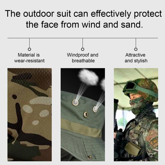 Camouflage Sonnenhut mit Sturmhaube Gesichtsmaske, UV-Schutz Herren Hut mit breiter Krempe, Atmungsaktiver Fischerhut für Outdoor Angeln Wandern Radfahren