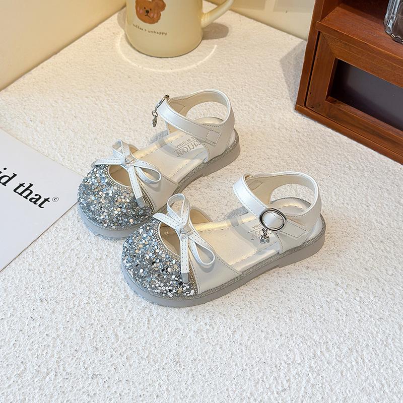Girls Sandals 2025 Summer New Children's Princess Shoes Girls Bag Head Crystal Shoes Soft Sole Baby Girl Beach Shoes