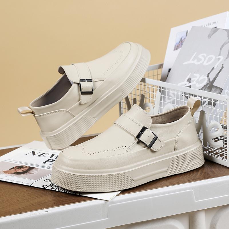 Fashion 2025 New Men's Platform Loafers Chunky Sole Leather Slip-On Shoes Casual Comfortable Walking Shoes for Men Fashion Slip on Flats