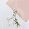 Handmade Pearl Bowknot Keychain with Cherry Keyring Ornament Bag Pendant Fashionable Accessory for Fashion Lovers