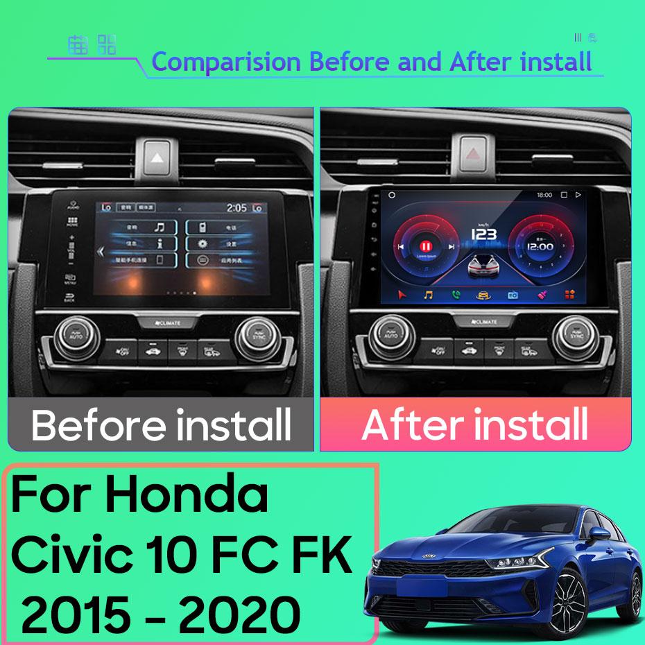 Android 14 For Honda Civic 10 FC FK 2015 - 2020 Car Radio Multimedia Video Player Android Auto Wireless Adapter