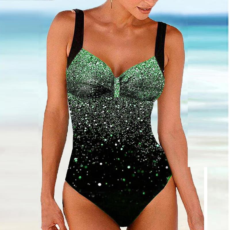 

Жіночий купальник на плечових лямках Синій блискучий купальник бікіні танкіні S зелений