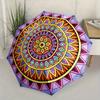 Folding Umbrella The umbrella features vibrant geometric mandala patterns with a central sunflower motif surrounded by layers