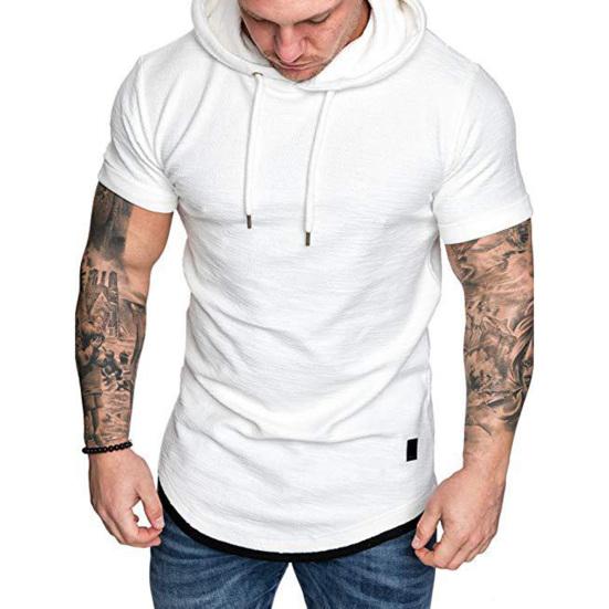 Men Shirt Hooded Short Sleeve Slim Design Male Casual Fashion Sports Shirt for Dating