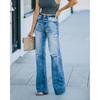 Stylish Mid-Waist Ripped Denim Trousers for Women, Straight Leg Cut