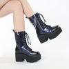 Fashion Autumn Winter Waterproof Women Leather Boots Punk Style Chain Design Female High Top Motorycle Boots Thick Soled Women Shoes