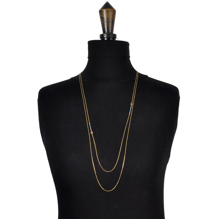 Collier double long et fin Turquoise