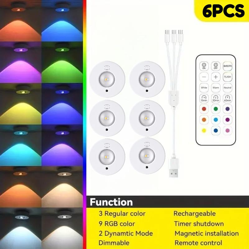 Under Cabinet Lights RGB LED Spotlight 12 Color Night Light Rechargeable Wireless Dimmable With Remote Control Wine Cabinet Light