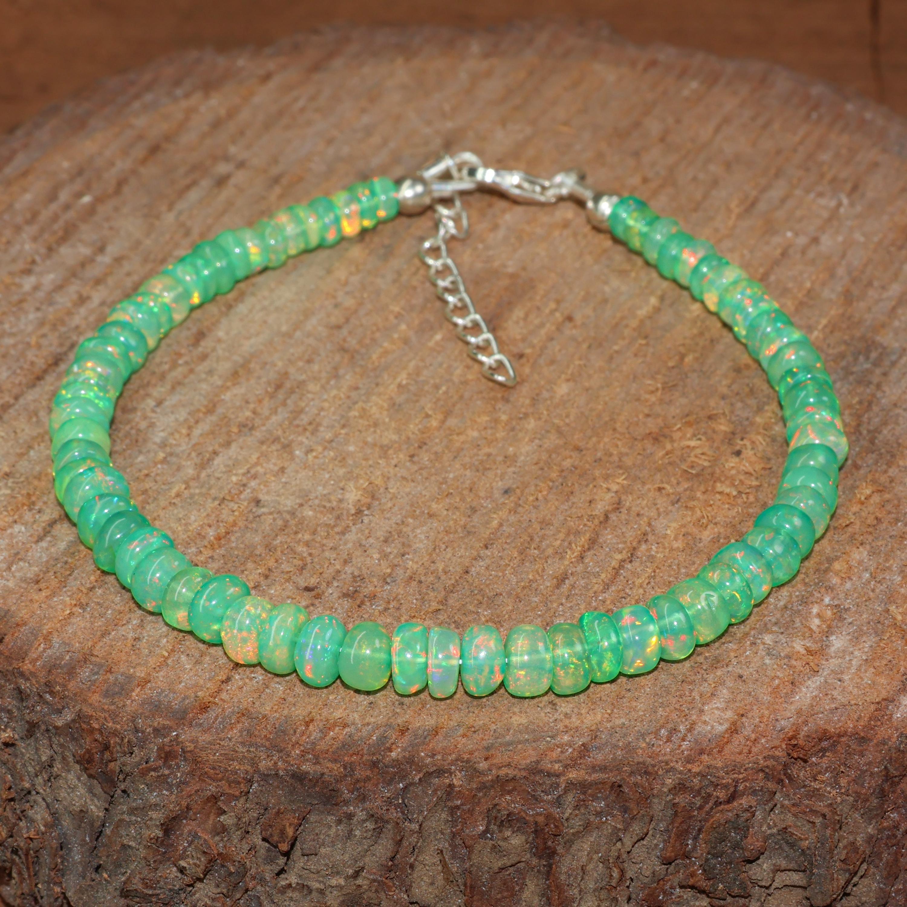 

Green Opal Smooth Beads Bracelet for Women, Natural Opal Beads Handmade Bracelet, Opal Birthstone Beaded Bracelet, Gift for Mom 5 Inch жовтий/золотий