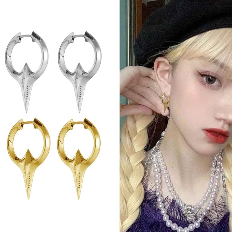 Punk Rock Men Women Taper Spikes Rivet Huggie Hoop Earrings Gold Silver Color Small Geometry Ear Hoop Jewelry Accessory