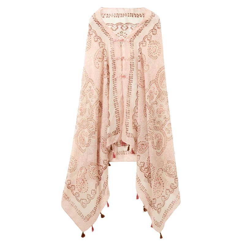 New Chinese Style Paisley Print Tassel Shawl One Size