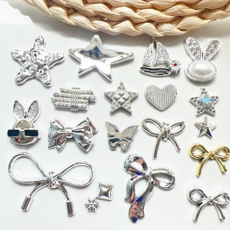10/18Pcs Diy Hole Shoes Charms Electroplated Silver Bow Tie Accessories Designer Garden Shoe Decoration Girl Gift