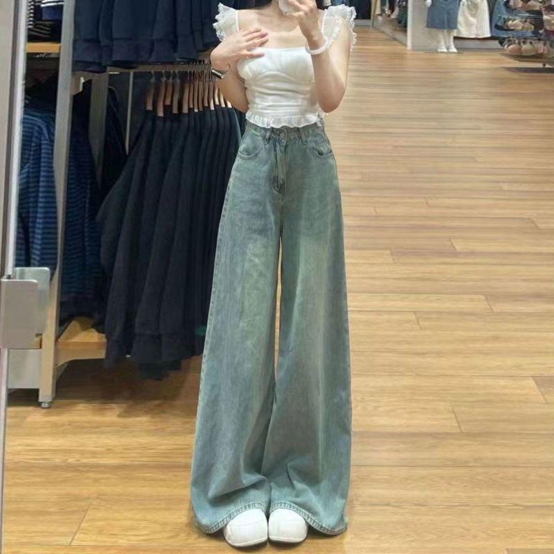 

High-Waisted Straight Jeans Women Spring and Summer Thin Loose Drag Floor Pants Slim Wide-Leg Pants Retro Street Style Baggy Long Jeans for Ladies 4XL