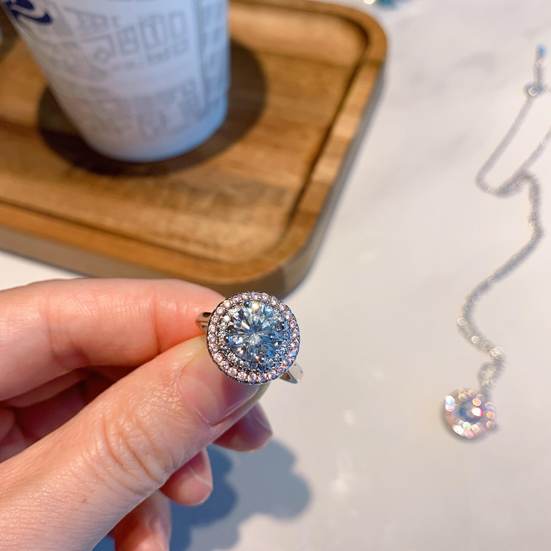 

Cross Border Circular Simulation White Ring Internet Celebrity Simple Fashion Necklace Zircon Women s Set