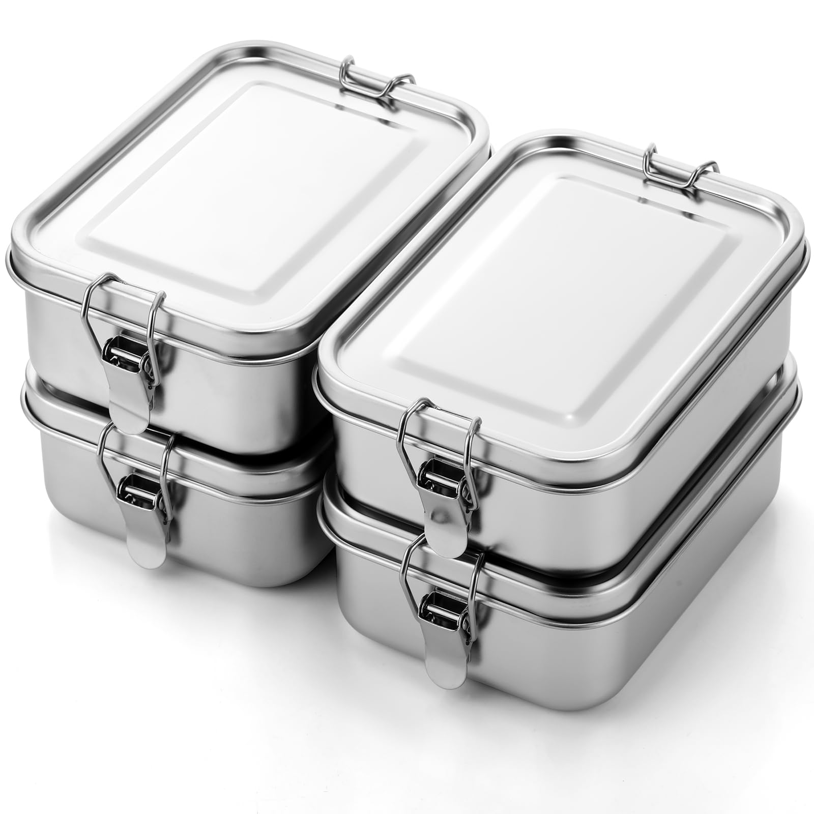 

Umigy 4 Stainless Steel Food Containers Metal Bento Lunch Box with Lockable Leak-Proof Clips Reusable Storage 18.6oz/550ml