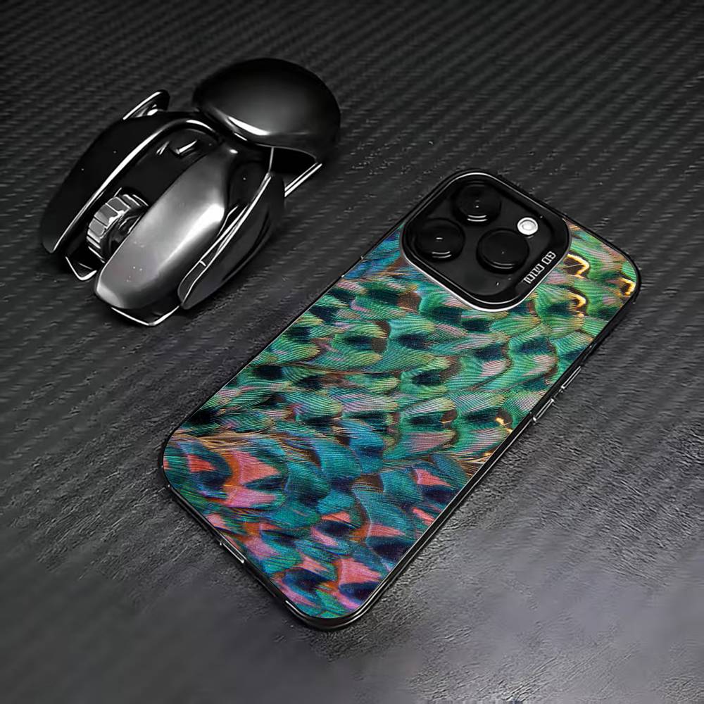 

I-Iridescent F-Feathers Phone Case For iPhone 17,16,15,14,13,12,11 Plus,Pro Max,XS,Colored Silver Plated Inside Cover iPhone15pro