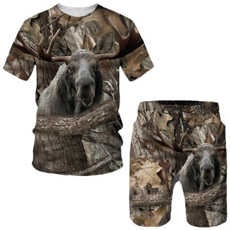 Camo Hunting Animal Tracksuit Camouflage 3D Print Men Fashion Short Sleeve T-Shirts Shorts Sets Streetwear Sportswear Kids Suits