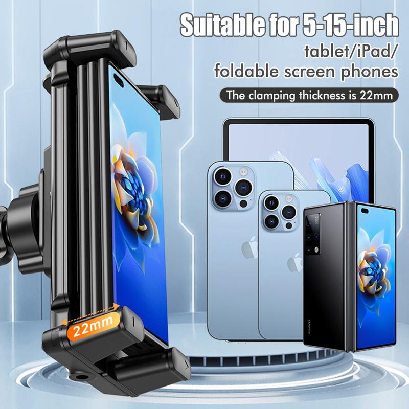 Car Phone Holder Aluminum Heavy Duty Drill Base Tablet Holder Car Mount Dashboard 360° Adjustable 2-Stage Stand for 5-15" iPad