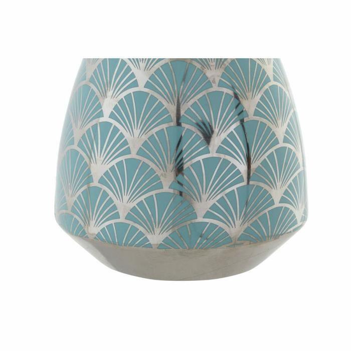 Vase décoratif - Design oriental - Turquoise - 18 cm - Porcelaine - Bord en chrome