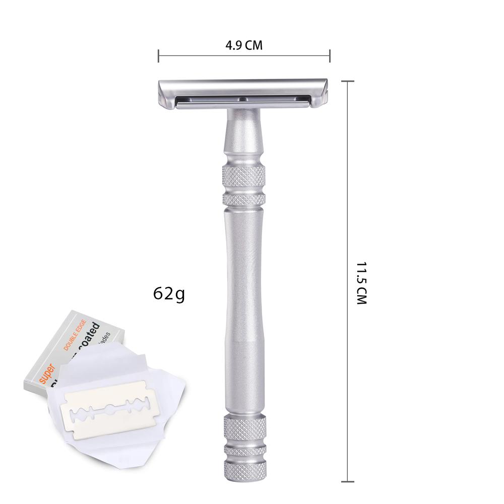 Double Edge Safety Razor Portable Metal Shaving Razors for Men & Women Hair Remove with 5 Platinum Coating Blades