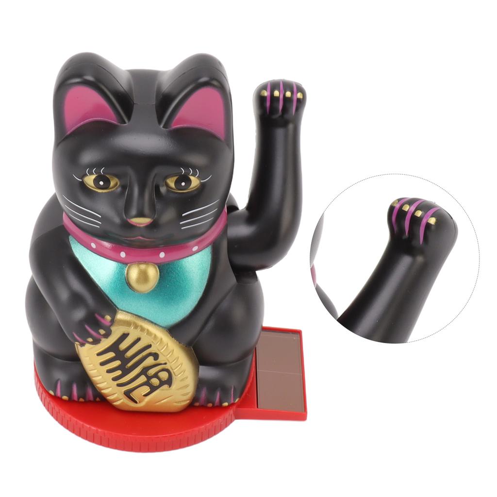 Solar Energy Powered Wealth Welcoming Cat with Waving Arm 6 Inch Lucky Money Cat Decoration for