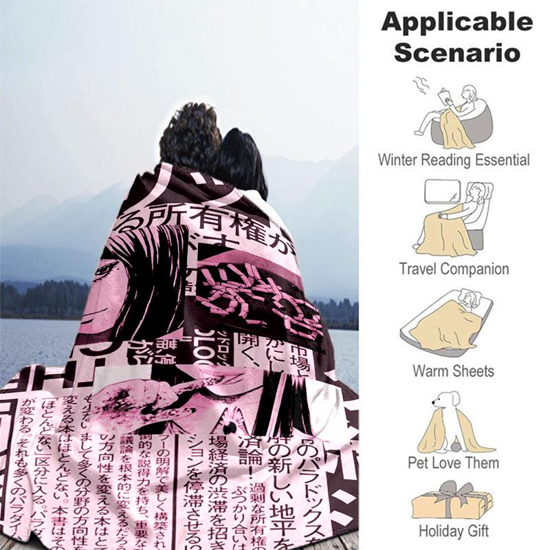 1pc Blanket Thriller Manga Junji Ito Tomie0 Print Design, Lightweight Blanket for Sofa, Bed- Soft &Warm, Gift for All Seasons like Christmas, Hallowee