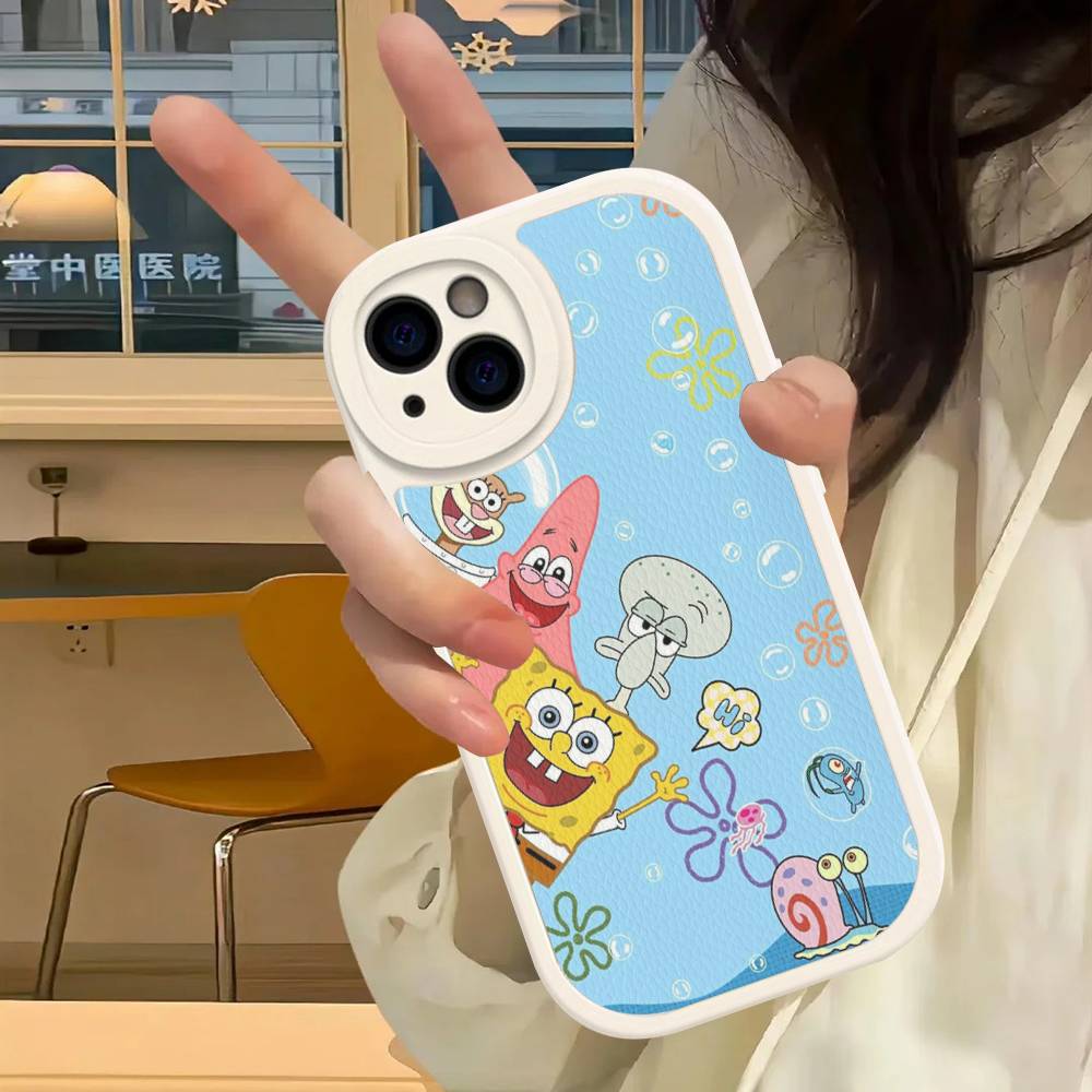 Cute SpongeBob Dolls Phone Case Hard Leather For iPhone 14 13 16 Mini 15 14 11 12 Pro Max Plus Fundas