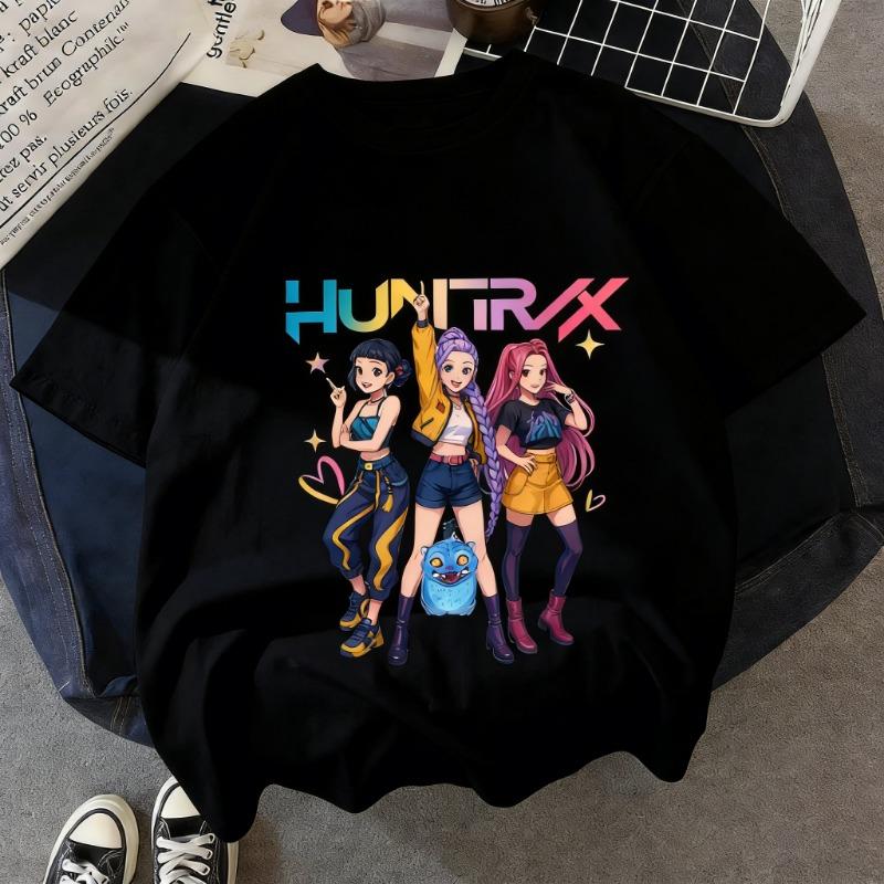 Kpop Demon Hunters Huntrix T-shirt Women Man 2026 Summer Short Sleeve Tee Anime Print Streetwear Casual Tops Kids Clothing Y2k