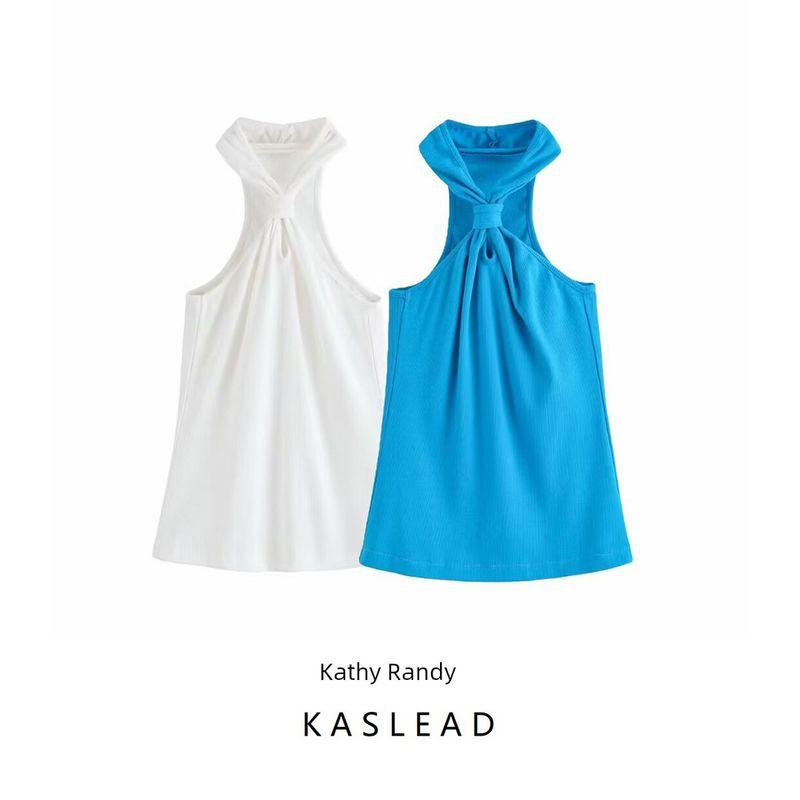Kaslead New Women clothes Western Style Fashion Simple Temperament All-Match Hanging Neck Top 87075762