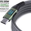 100W USB C To USB C Cable Type C PD 5A FastCharging for LED Display Nylon Braided Charger Cord for iPhone16 15 MacBook iPad