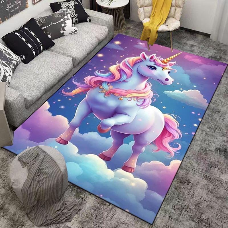 Colorful Unicorn On Clouds Fantasy Carpet for Bedroom Decor Suitable for Use As an Anti-slip for Living Room Bedroom Sofas