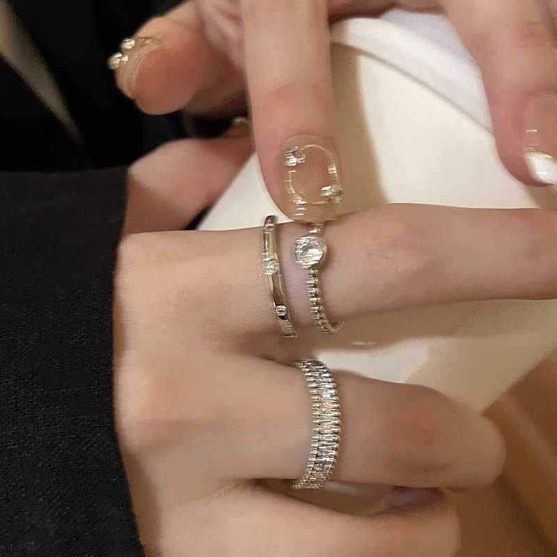 New Personality Plain Circle Silver Color Elegance Open Mouth Rings Three-piece Set for Women Trend Party Aesthetic Jewelry Gift