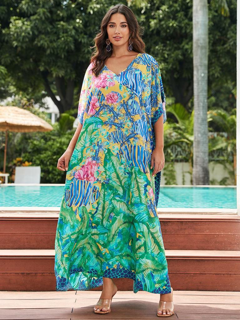 European-American Cotton Tie-Dye Beach Dress: Loose Robe & Bikini Cover-Up